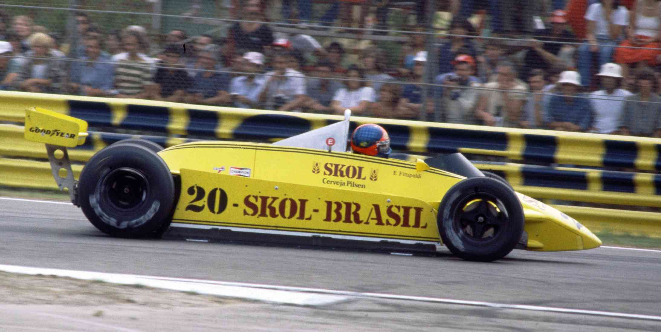 Brazilian Former F1 driver Emerson Fittipaldi driving a Formula 1 car
