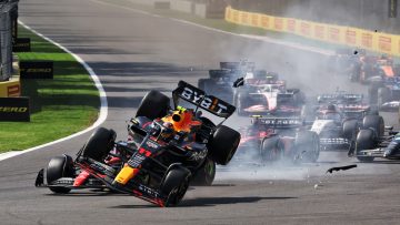 Perez Leclerc Mexico start crash